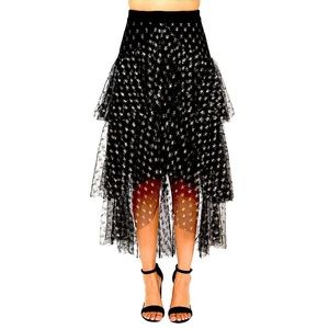 Black Jagged Tulle Mesh Ruffle Tiered Hem Skirt